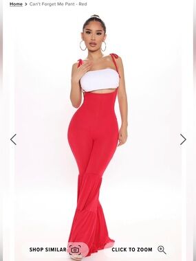 Fashion Nova Red High-Waist Flared Jumpsuit with White Bandeau